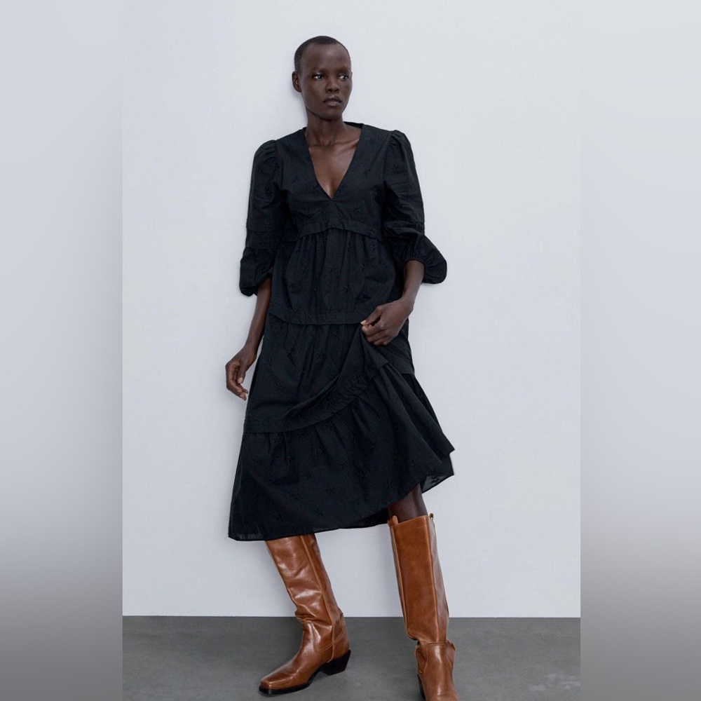 ZARA Black Embroidered Dress